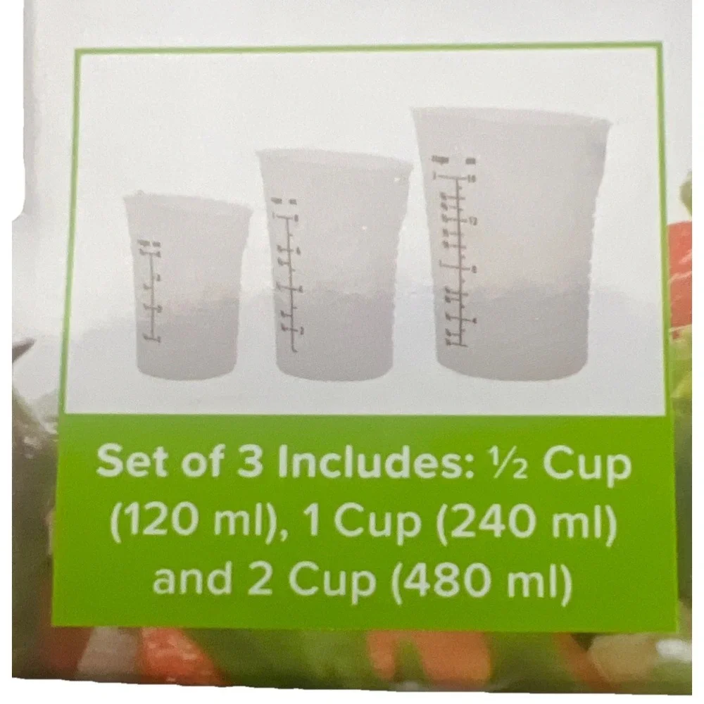 A Prep Solutions High Heat Silicone Measuring Cups, Set Of 3, 2 And .5 Cup.  NIB